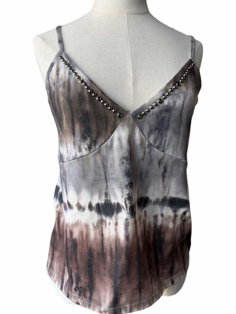 Bejeweled Tie Dye Camisole Tank Top 2000s Womens Multicolor V-Neck Size L